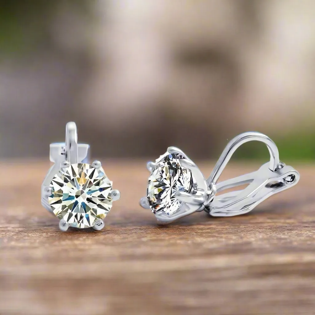 Classic Six Prong IOBI Crystals Clip-On Solitaire Earrings for Women