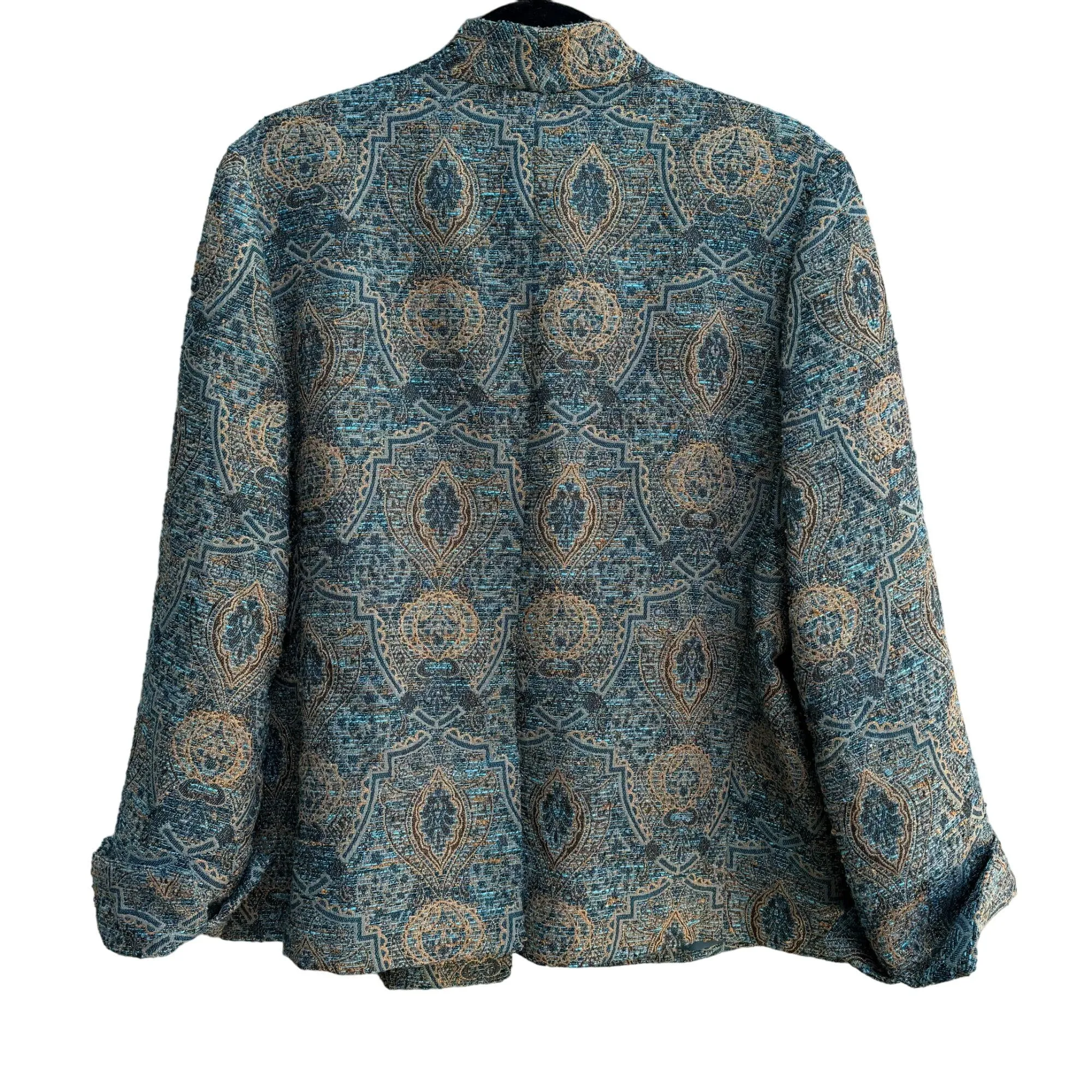 Coldwater Creek Womens Blue Green Paisley Patterned Cuff Sleeve Jacket Blazer 16