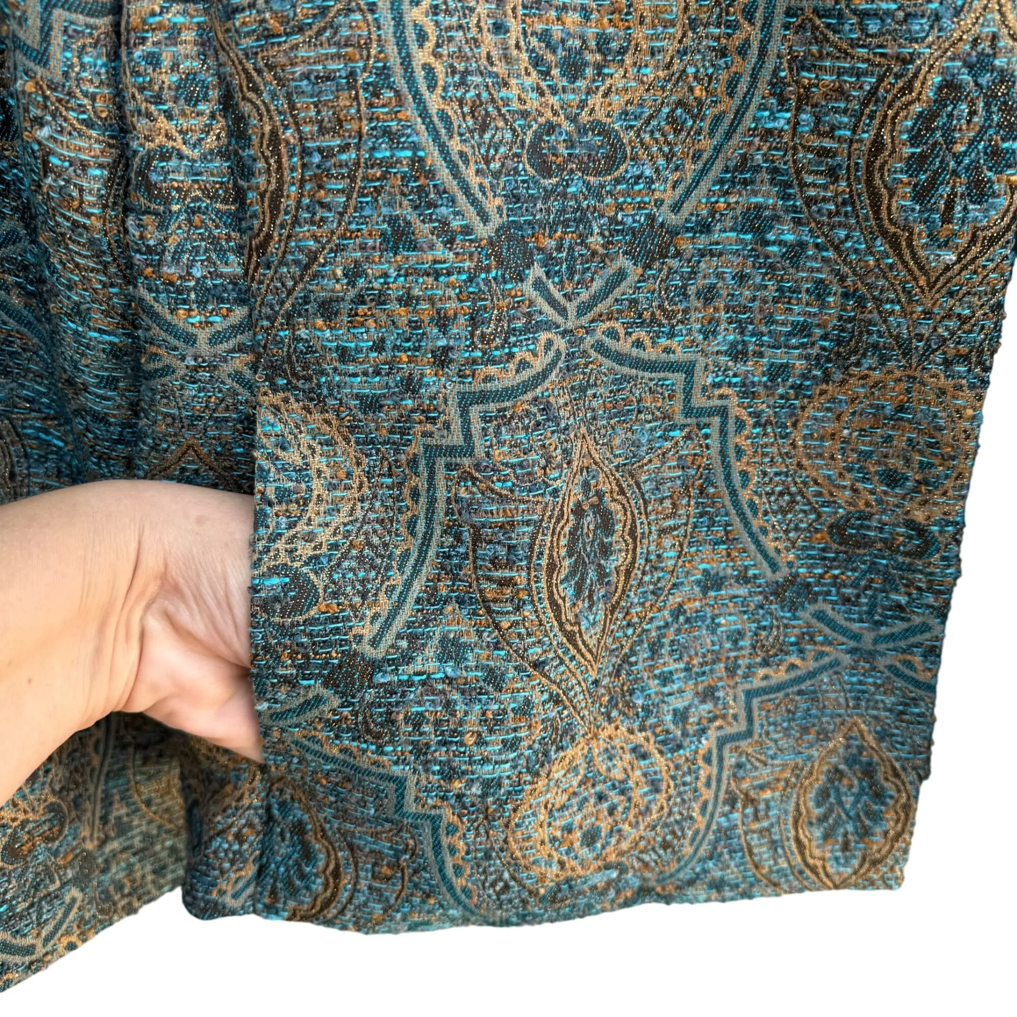 Coldwater Creek Womens Blue Green Paisley Patterned Cuff Sleeve Jacket Blazer 16