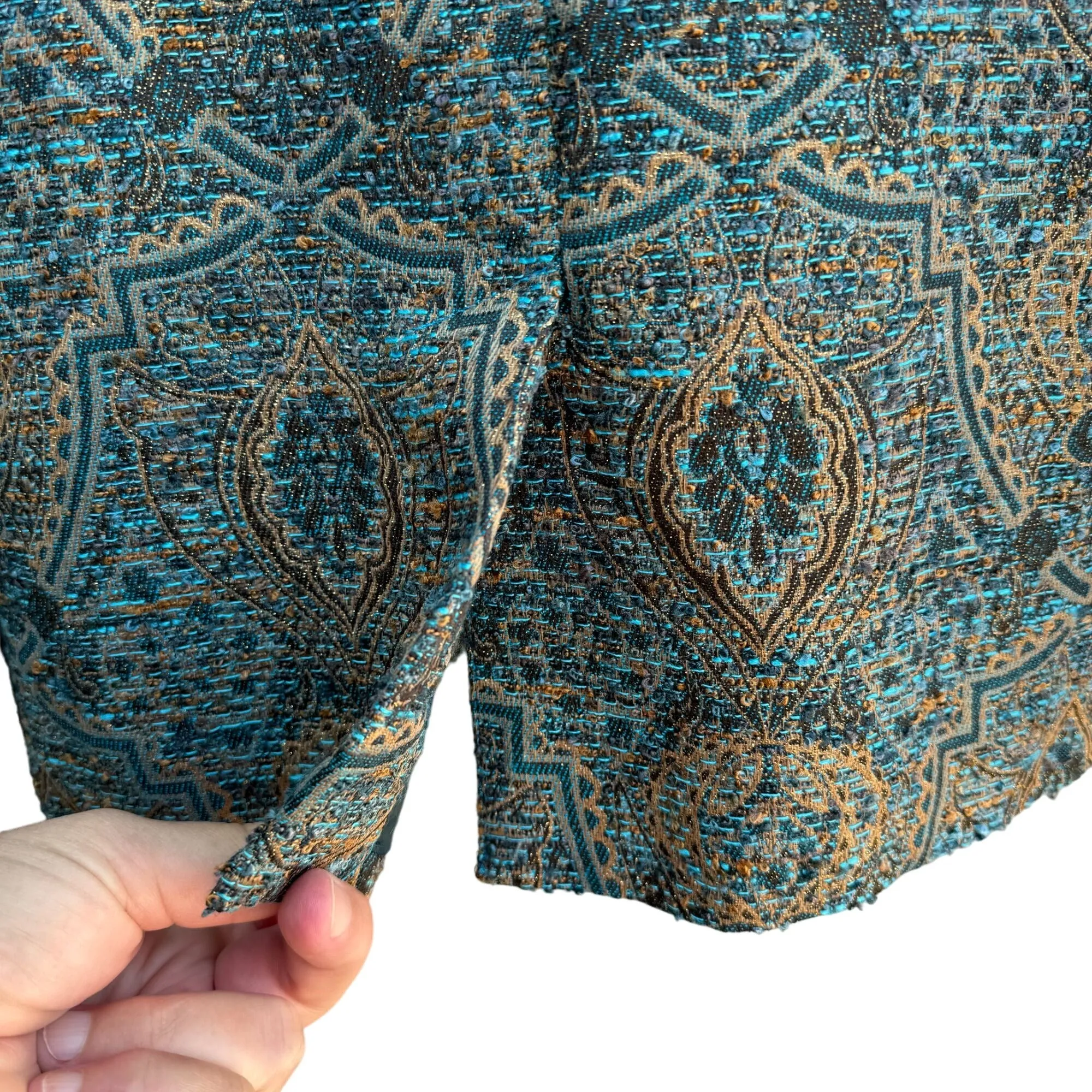 Coldwater Creek Womens Blue Green Paisley Patterned Cuff Sleeve Jacket Blazer 16