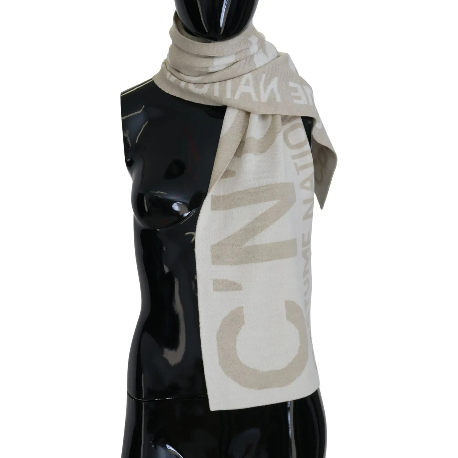 Costume National Elegant Beige Wool-Blend Scarf Wrap