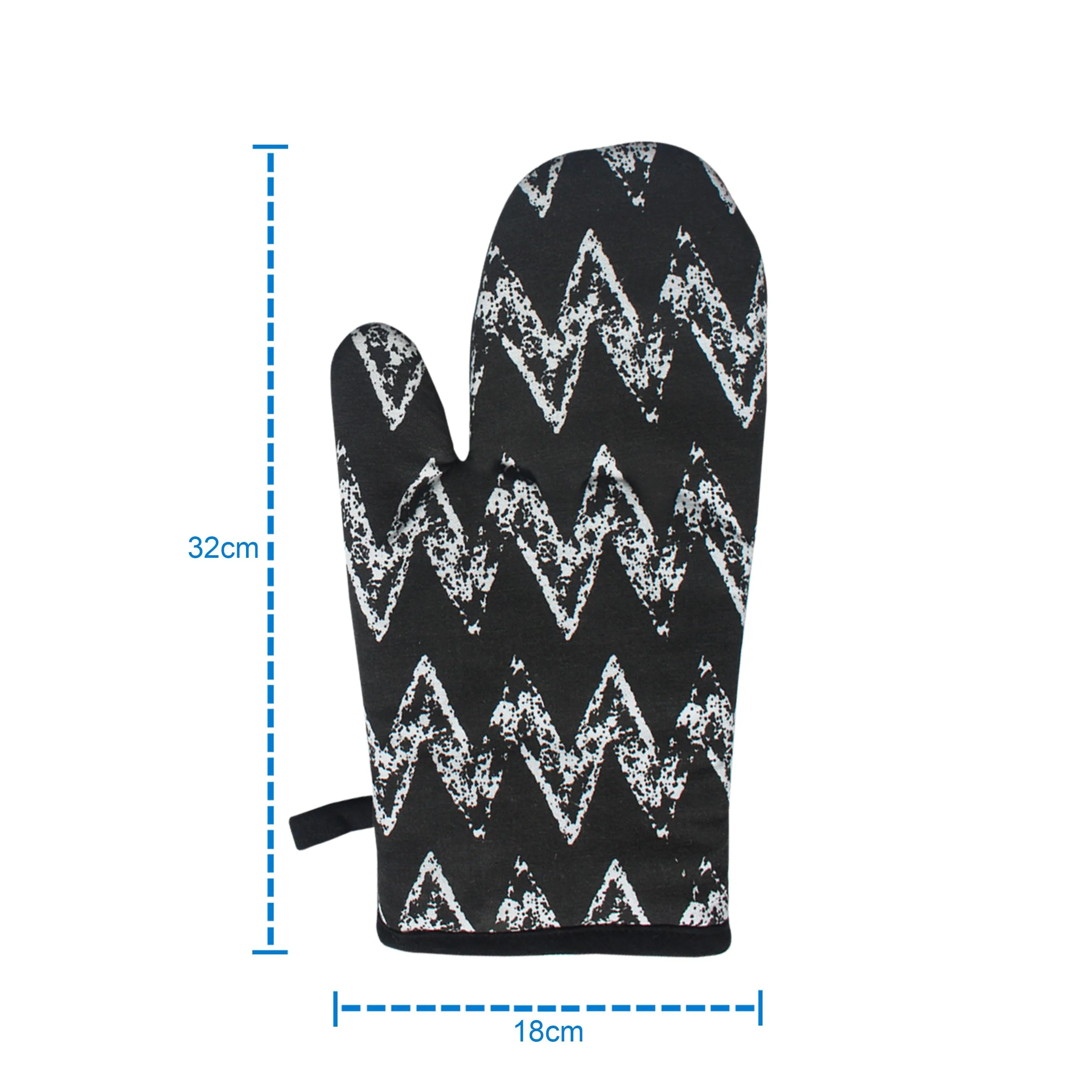 Cotton Black Zig-Zag Black Oven Gloves Pack Of 2