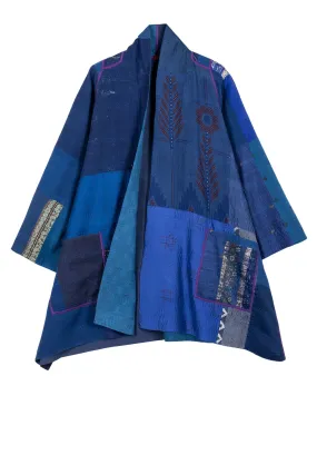 COTTON SILK SW PATCH KANTHA A-LINE JKT - ws2003-blu -