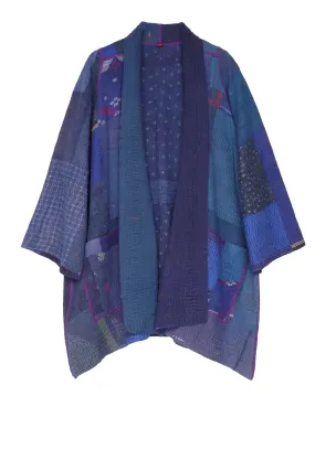 COTTON SILK SW PATCH KANTHA A-LINE JKT - ws4003-blu -