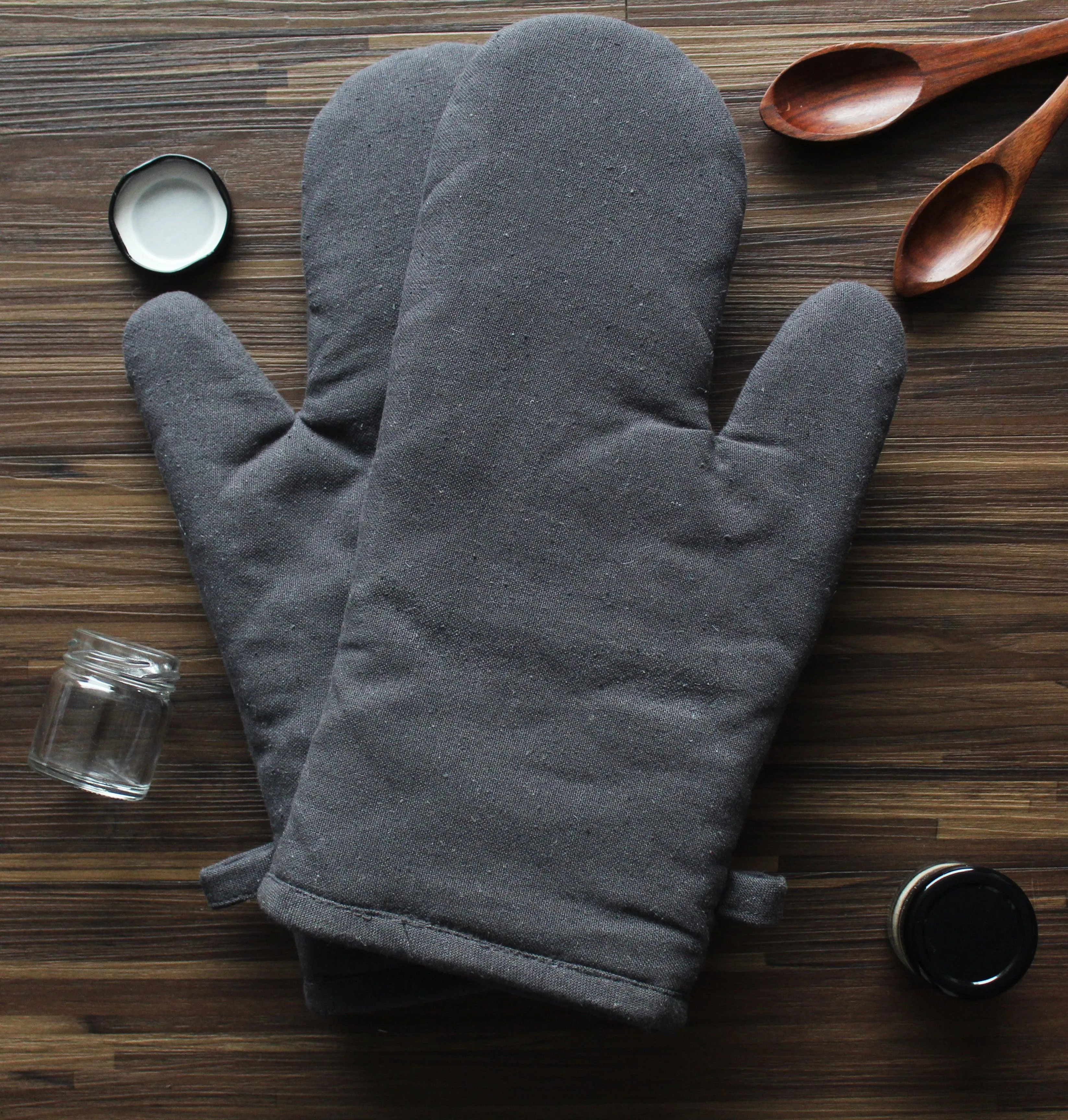 Cotton Solid Grey Oven Gloves Pack Of 2