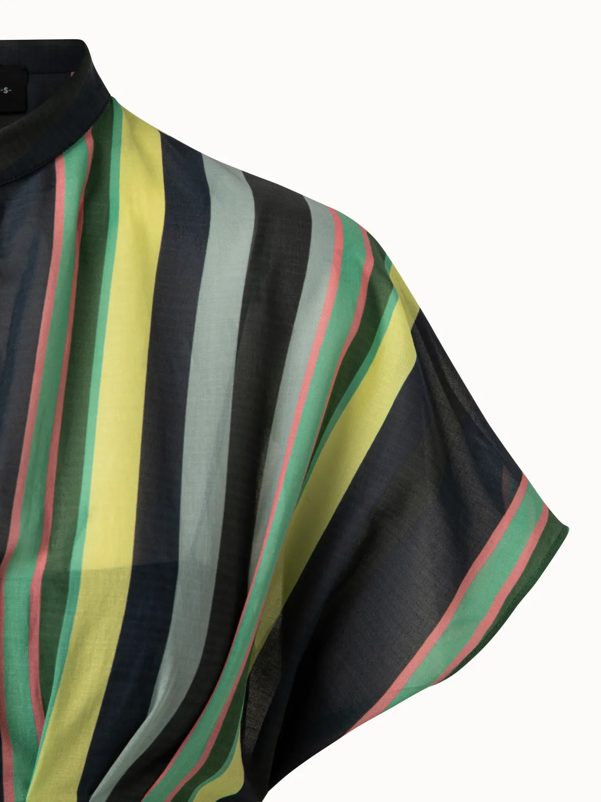 Cotton Voile Dress with Polychromatic Stripes Print