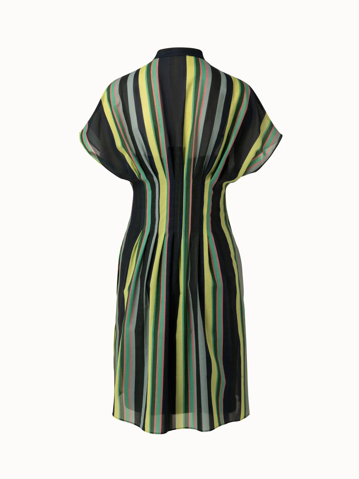 Cotton Voile Dress with Polychromatic Stripes Print