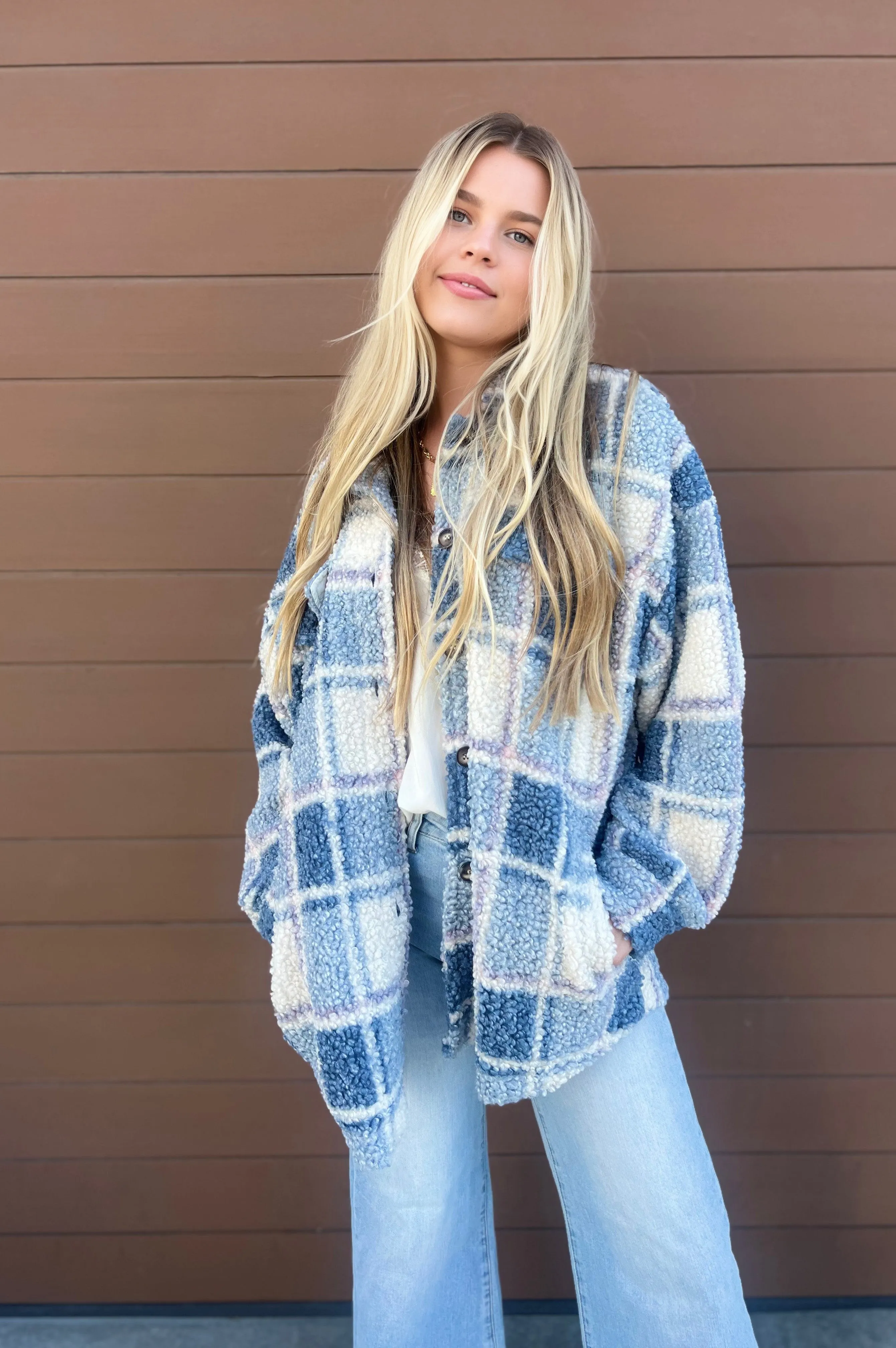 Coziness All Day Teddy Shacket Blue