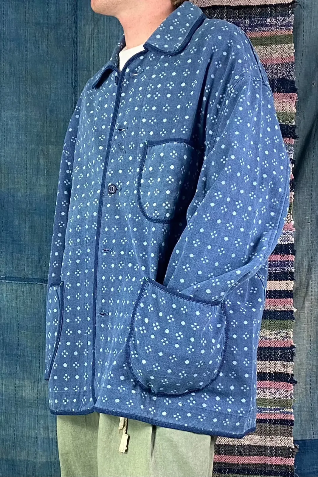 Cunningham Jacket Canvas Indigo Dot Block Print