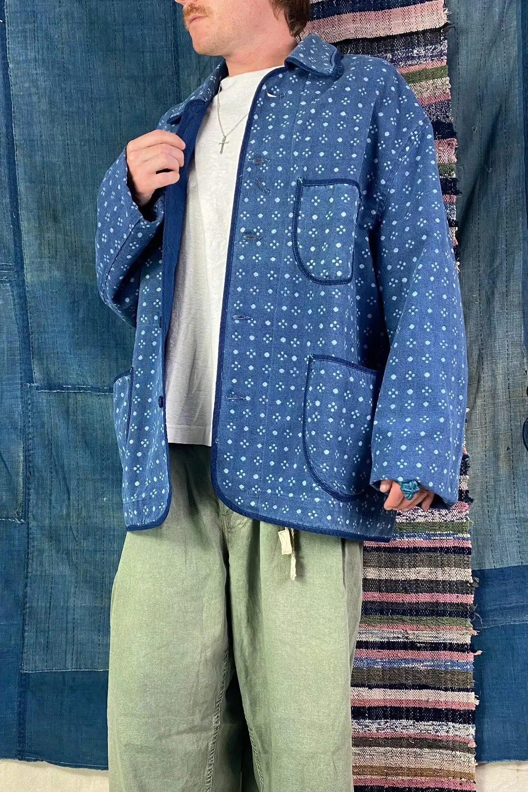 Cunningham Jacket Canvas Indigo Dot Block Print