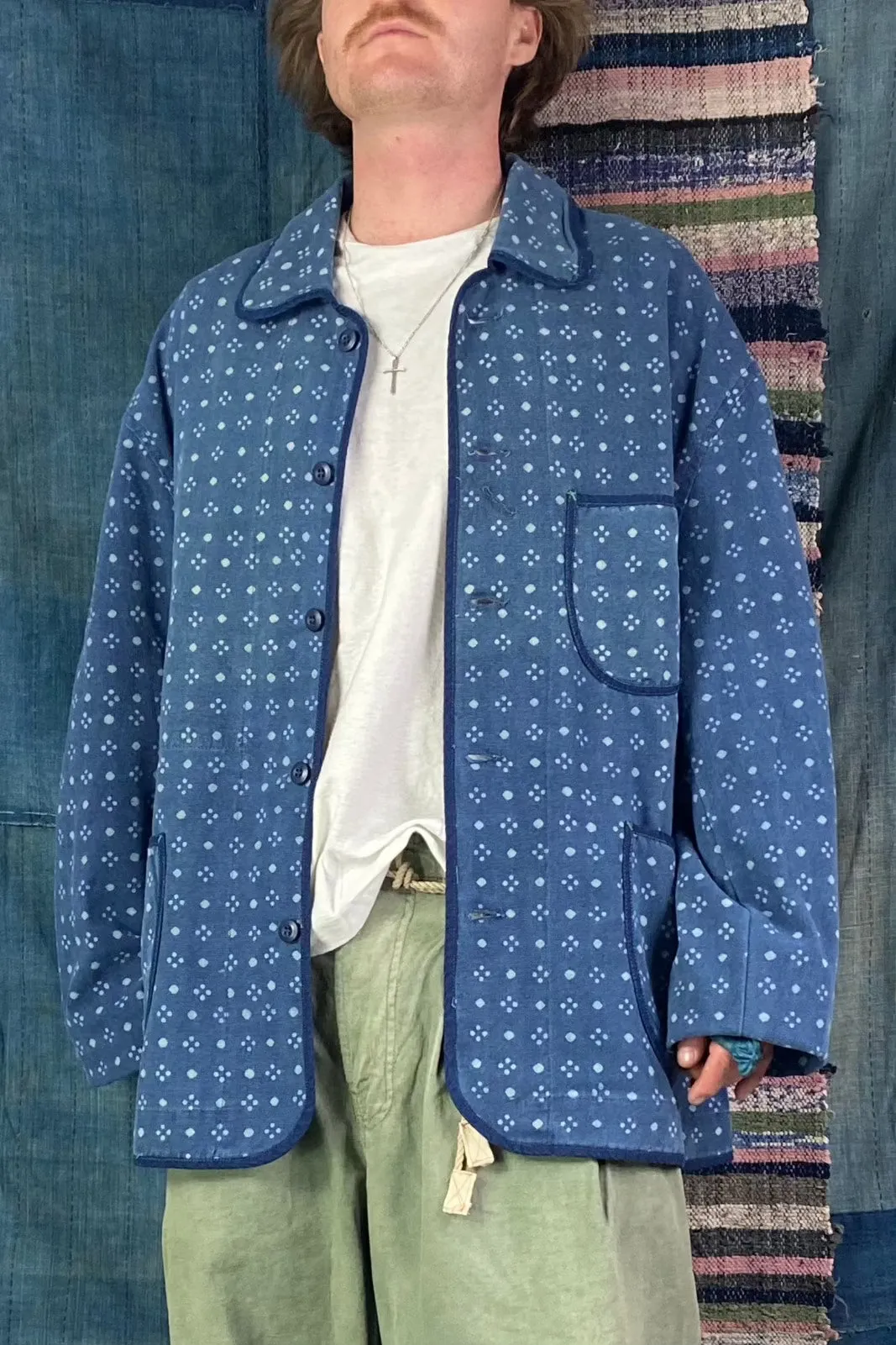 Cunningham Jacket Canvas Indigo Dot Block Print