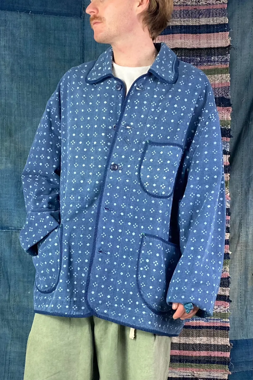 Cunningham Jacket Canvas Indigo Dot Block Print