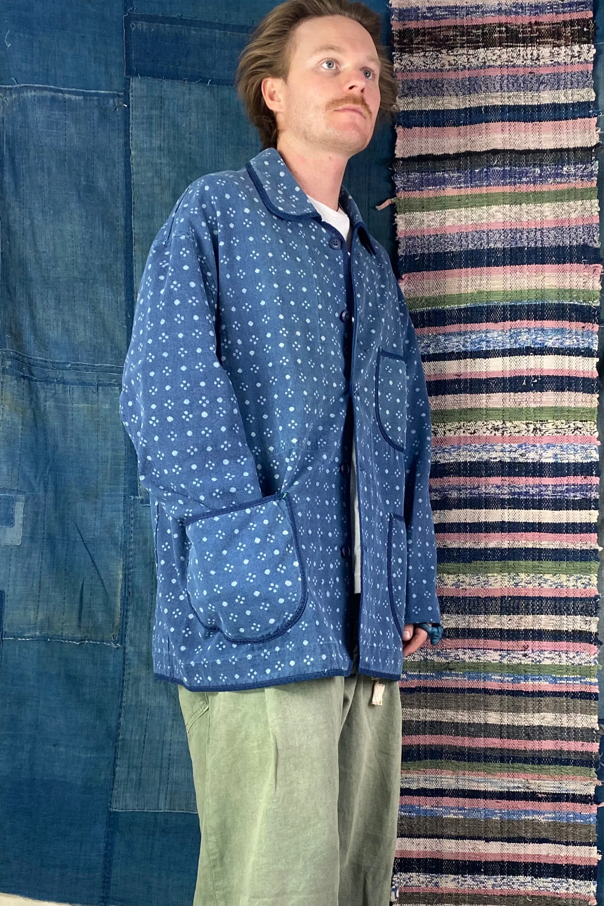 Cunningham Jacket Canvas Indigo Dot Block Print