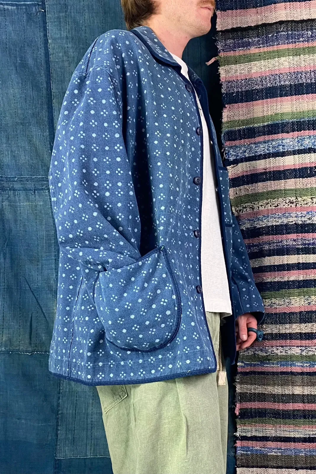 Cunningham Jacket Canvas Indigo Dot Block Print