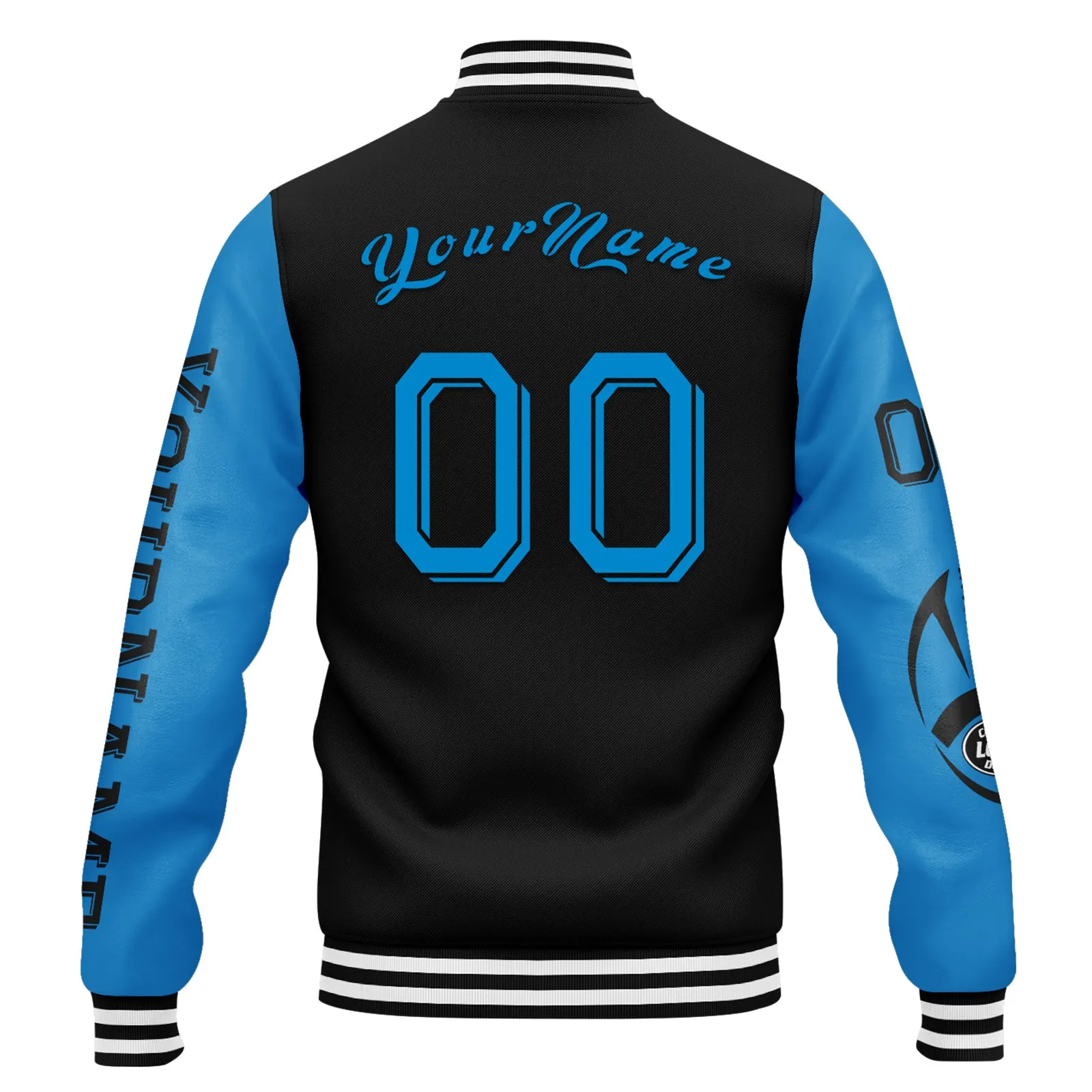 Custom Black Blue Carolina Jacket Bomber Full-Snap Varsity Letterman Personalized Jacket FZ005SX-D020290-5