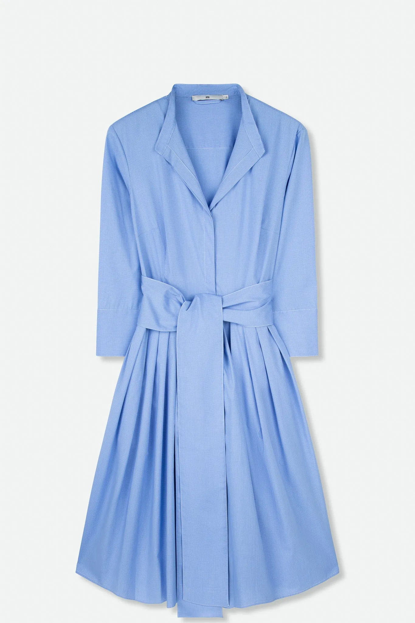 DARA PLEATED SKIRT COLLAR DRESS WITH SASH IN ITALIAN COTTON STRETCH