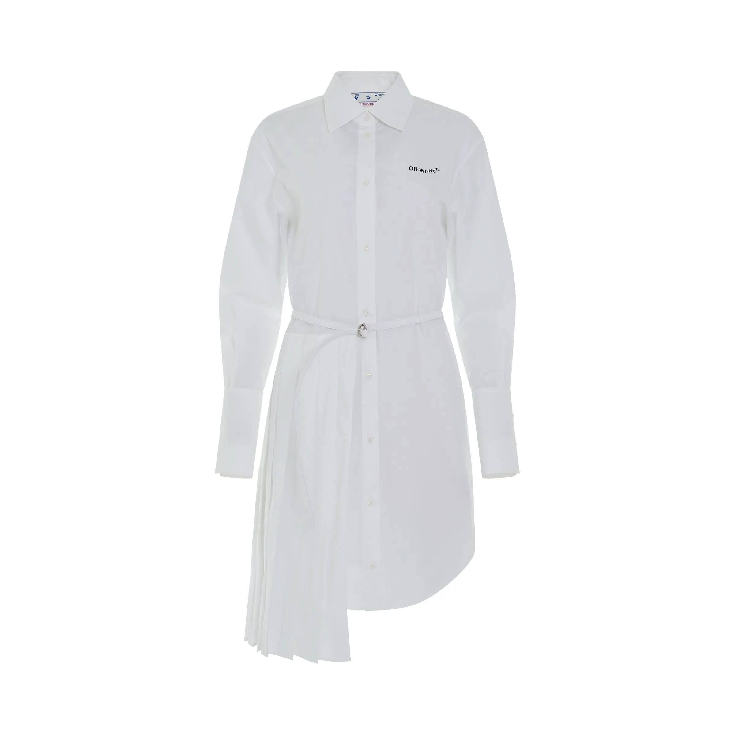 Diagonal Plisse Shirt Dress in White/Black