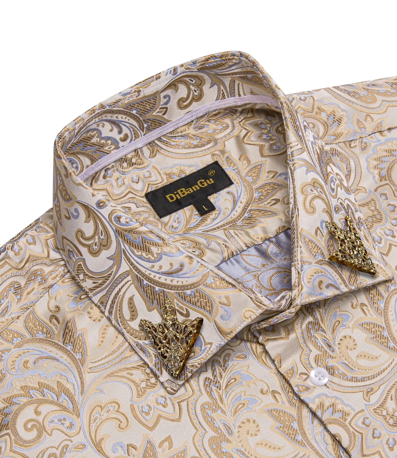 DiBanGu Dress Shirt Bone White Floral Button Down Long Sleeve Shirt for Men