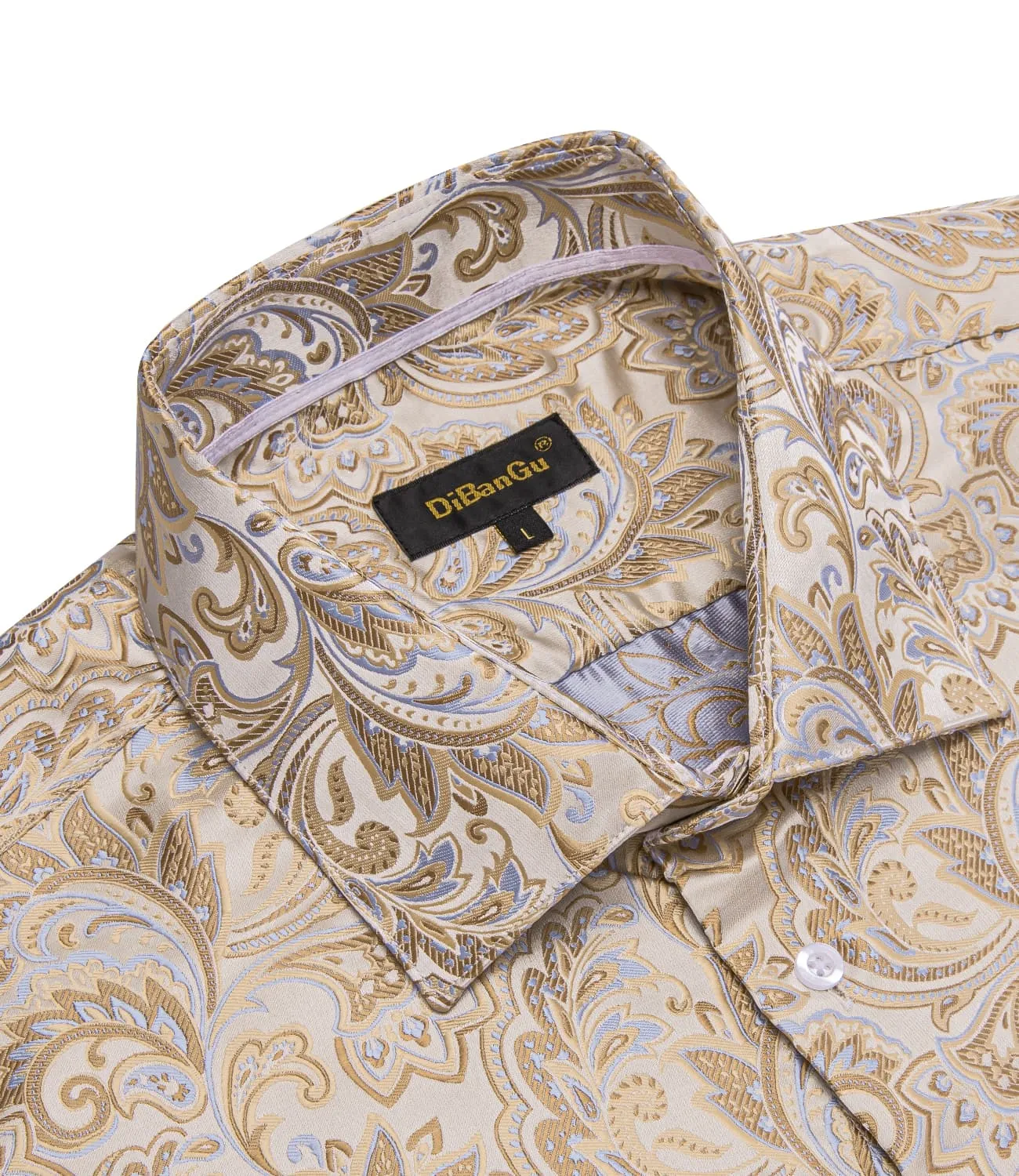 DiBanGu Dress Shirt Bone White Floral Button Down Long Sleeve Shirt for Men