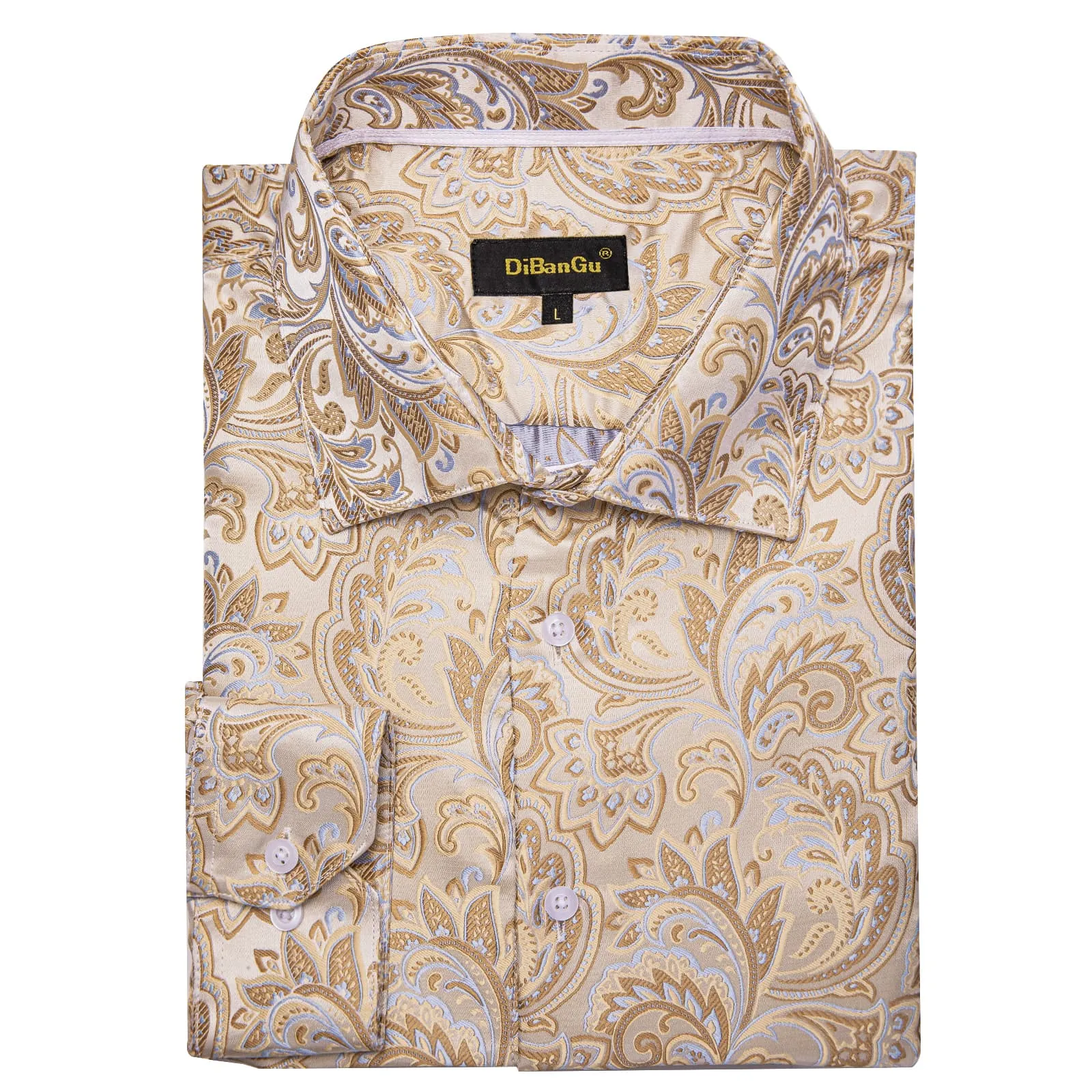 DiBanGu Dress Shirt Bone White Floral Button Down Long Sleeve Shirt for Men