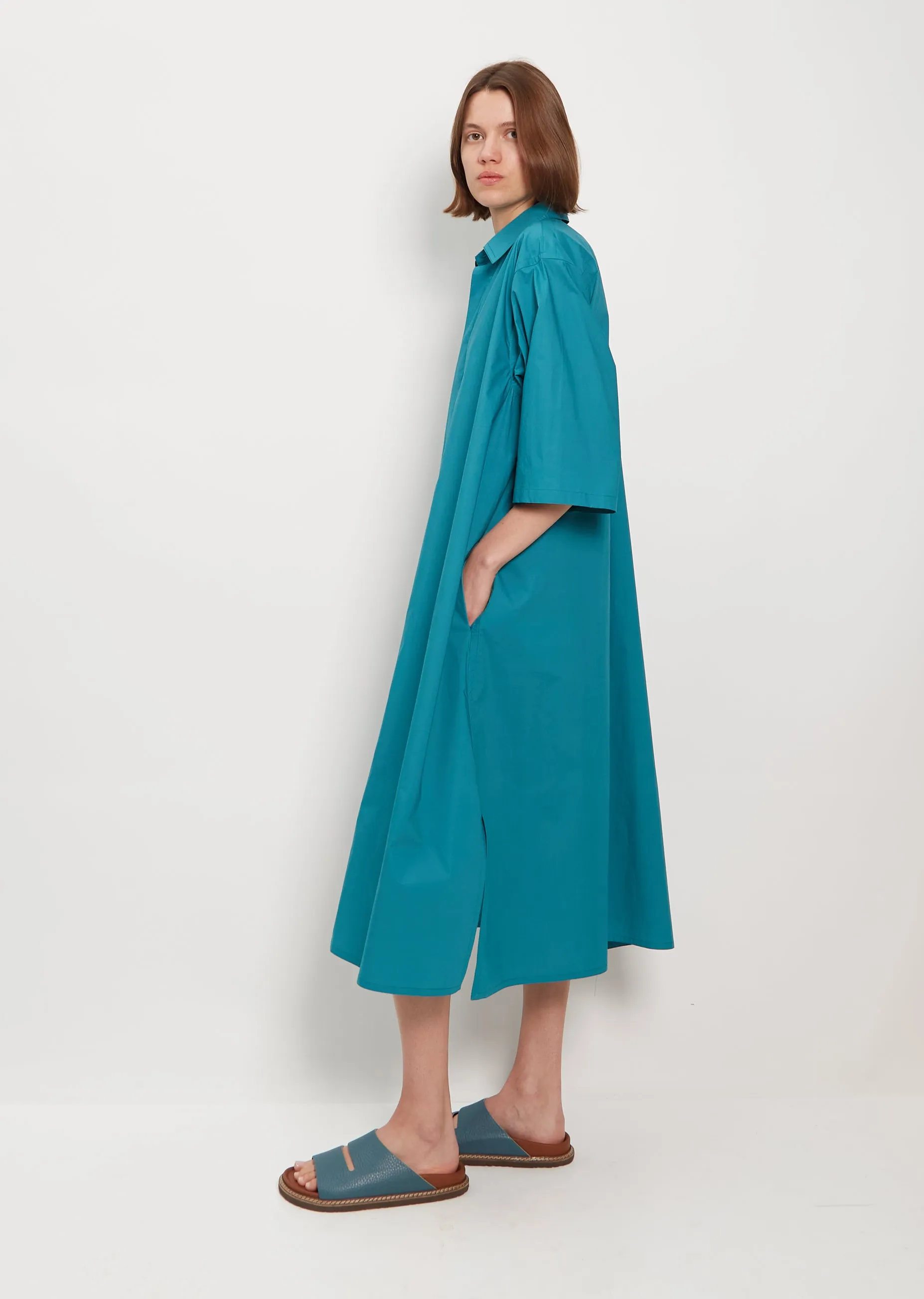 Dillion Cotton Shirt Dress — Topaz Green