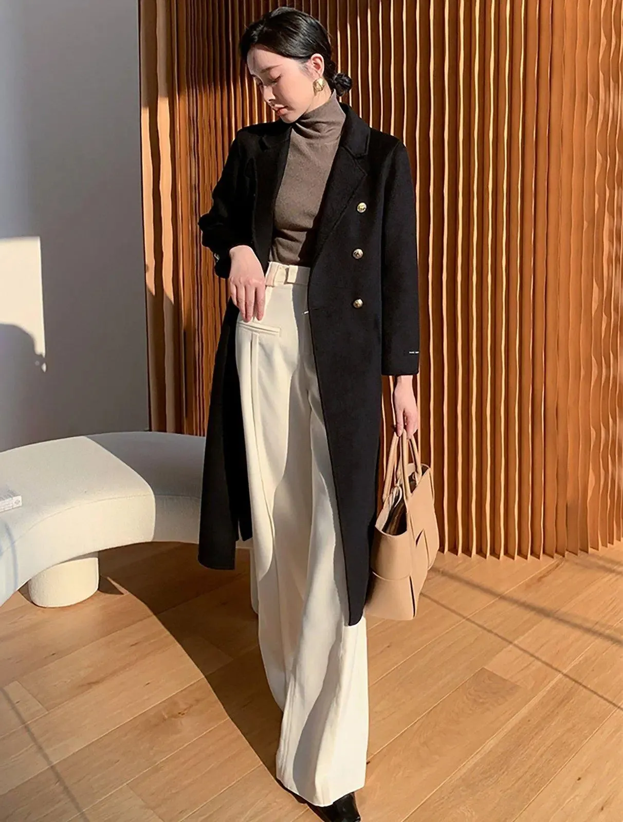 Double Breasted Tailored Longline Wool Coat