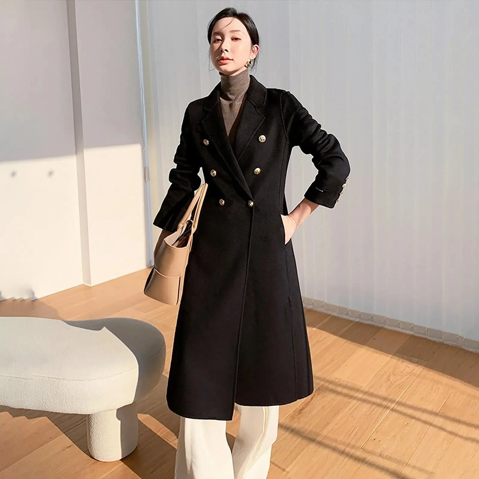 Double Breasted Tailored Longline Wool Coat