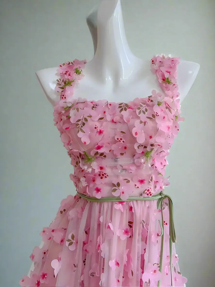 Edith Pink Sleeveless Flower Dress