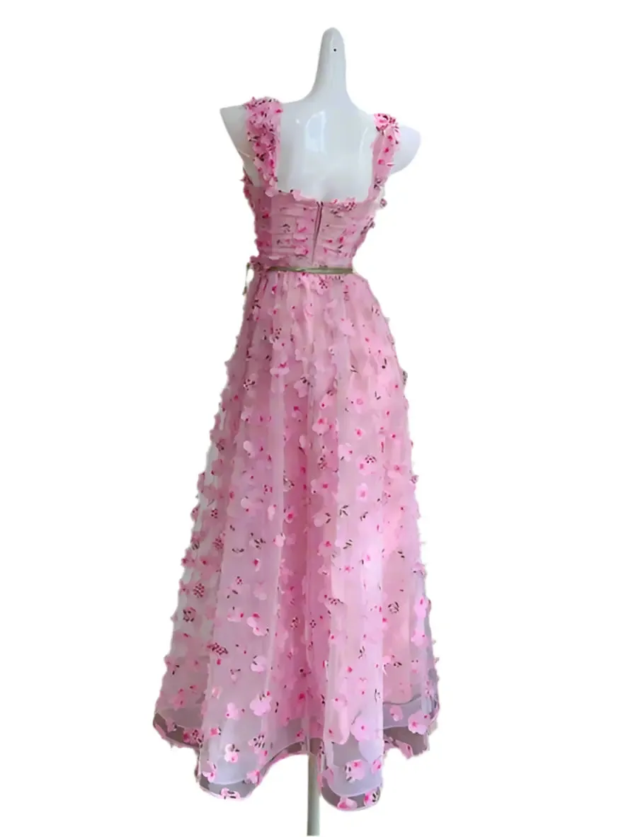 Edith Pink Sleeveless Flower Dress