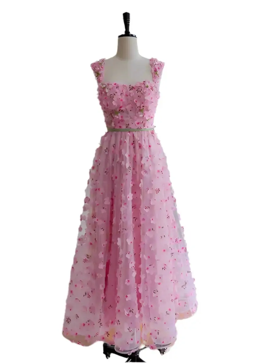 Edith Pink Sleeveless Flower Dress