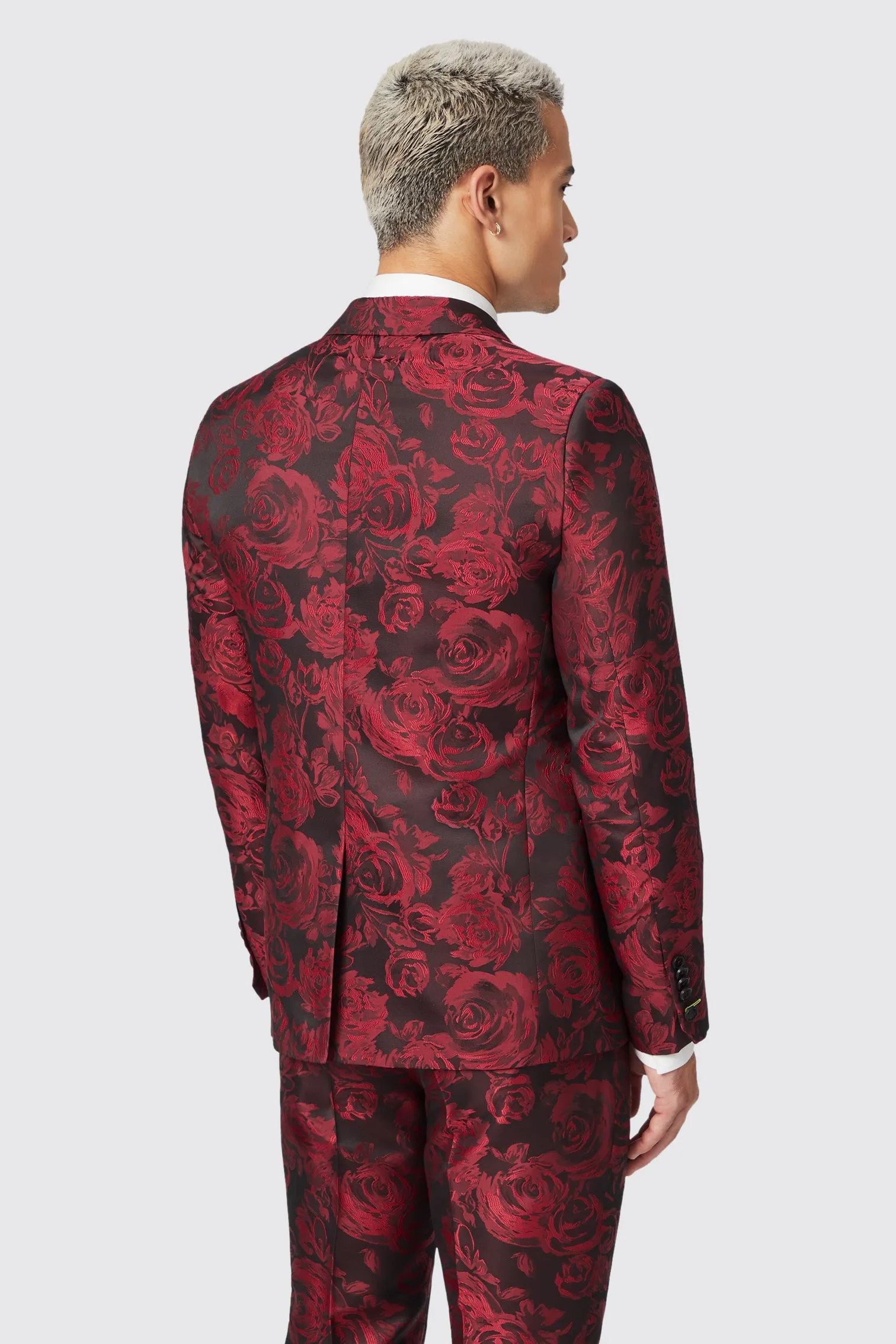 Ersat Skinny Fit Red Floral Jacquard Tuxedo