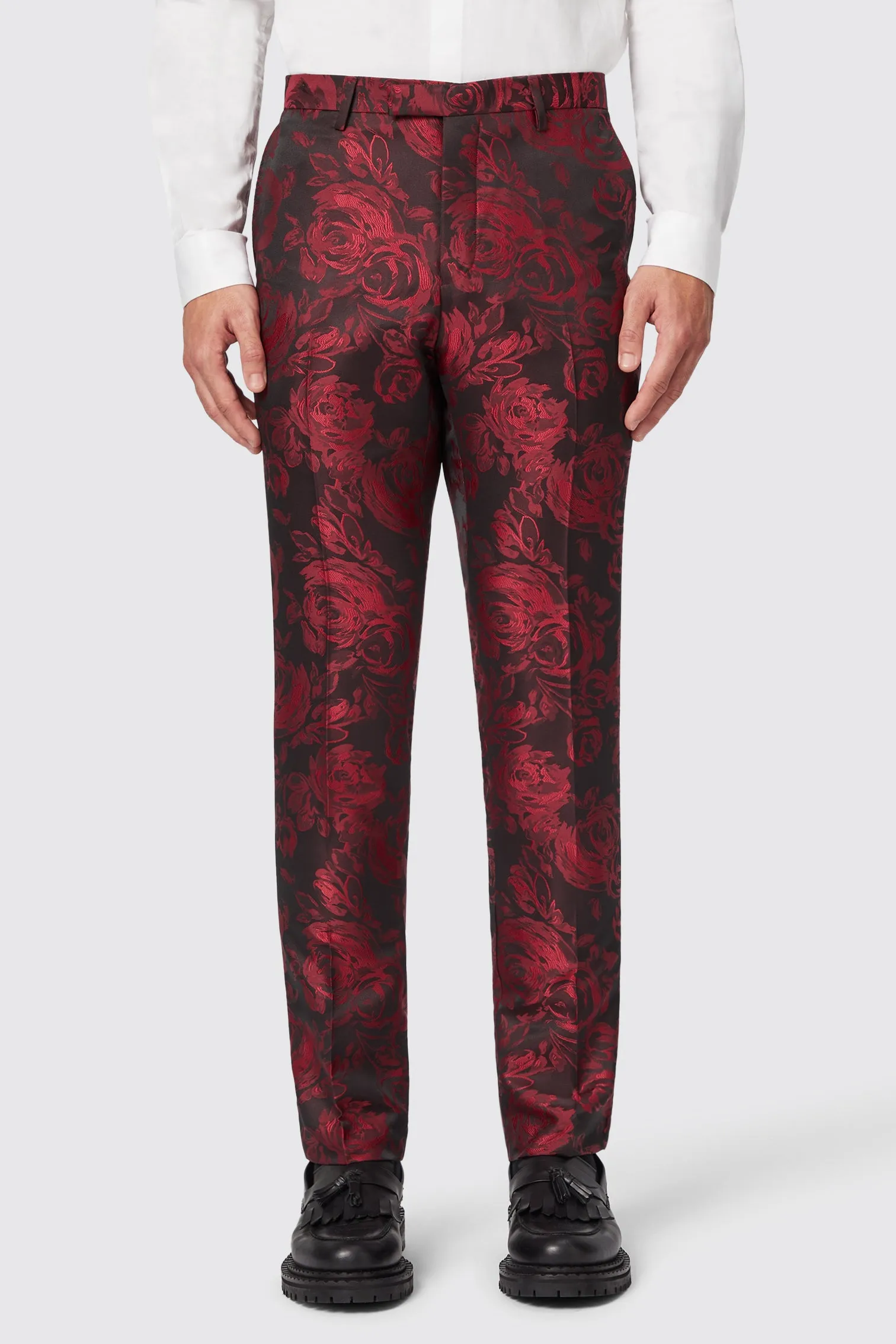 Ersat Skinny Fit Red Floral Jacquard Tuxedo