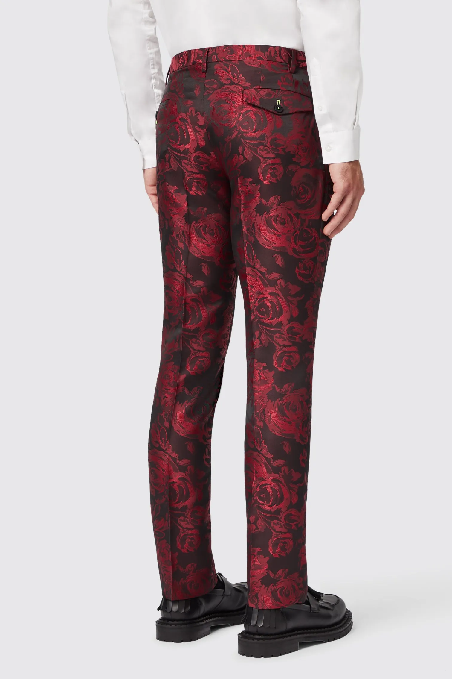 Ersat Skinny Fit Red Floral Jacquard Tuxedo