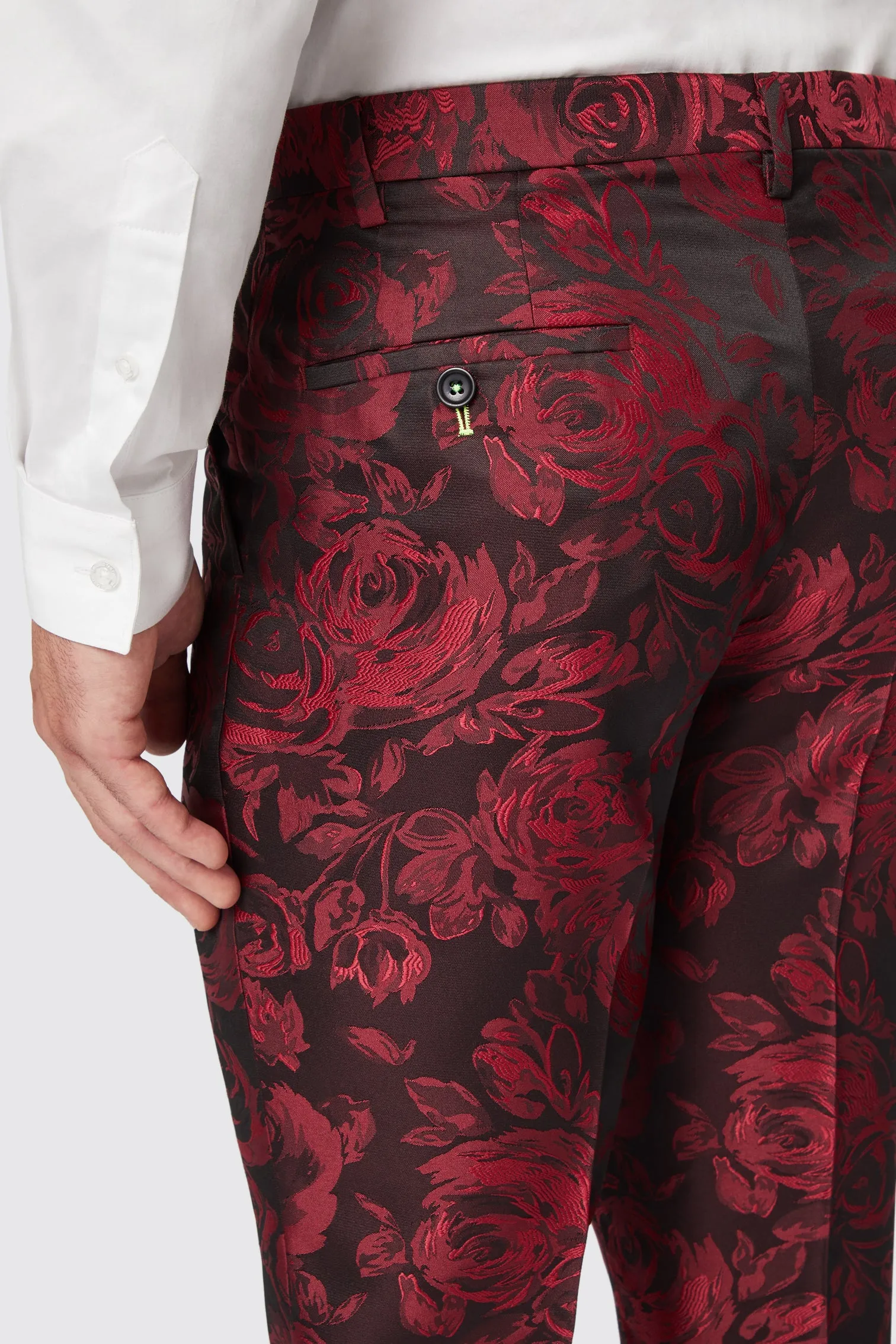 Ersat Skinny Fit Red Floral Jacquard Tuxedo