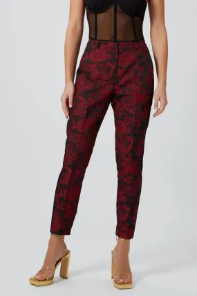 Ersilia Skinny Fit Red Floral Trousers