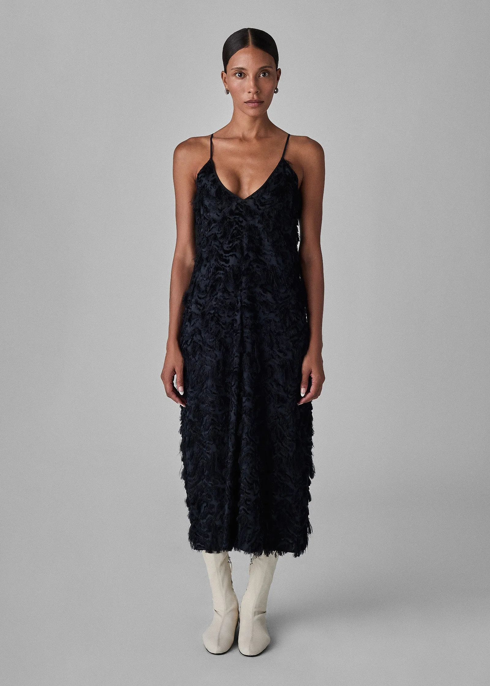 Evening Slip Dress in Fil Coupe - Navy