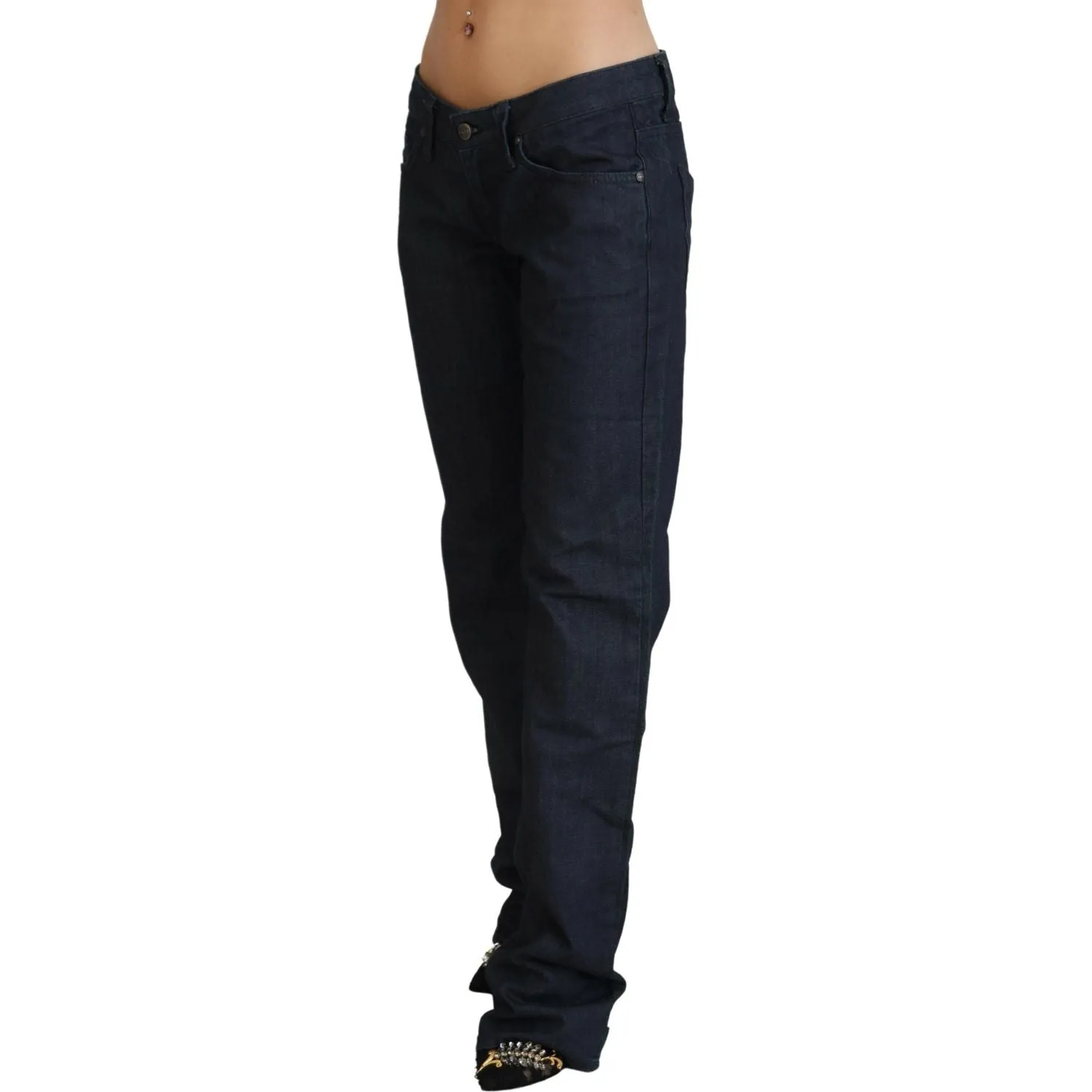 Exte Chic Dark Blue Low Waist Straight Cut Jeans