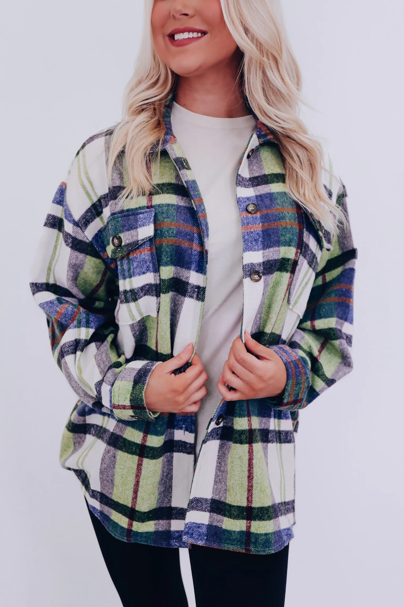 Falling For Plaid Shacket - Sage