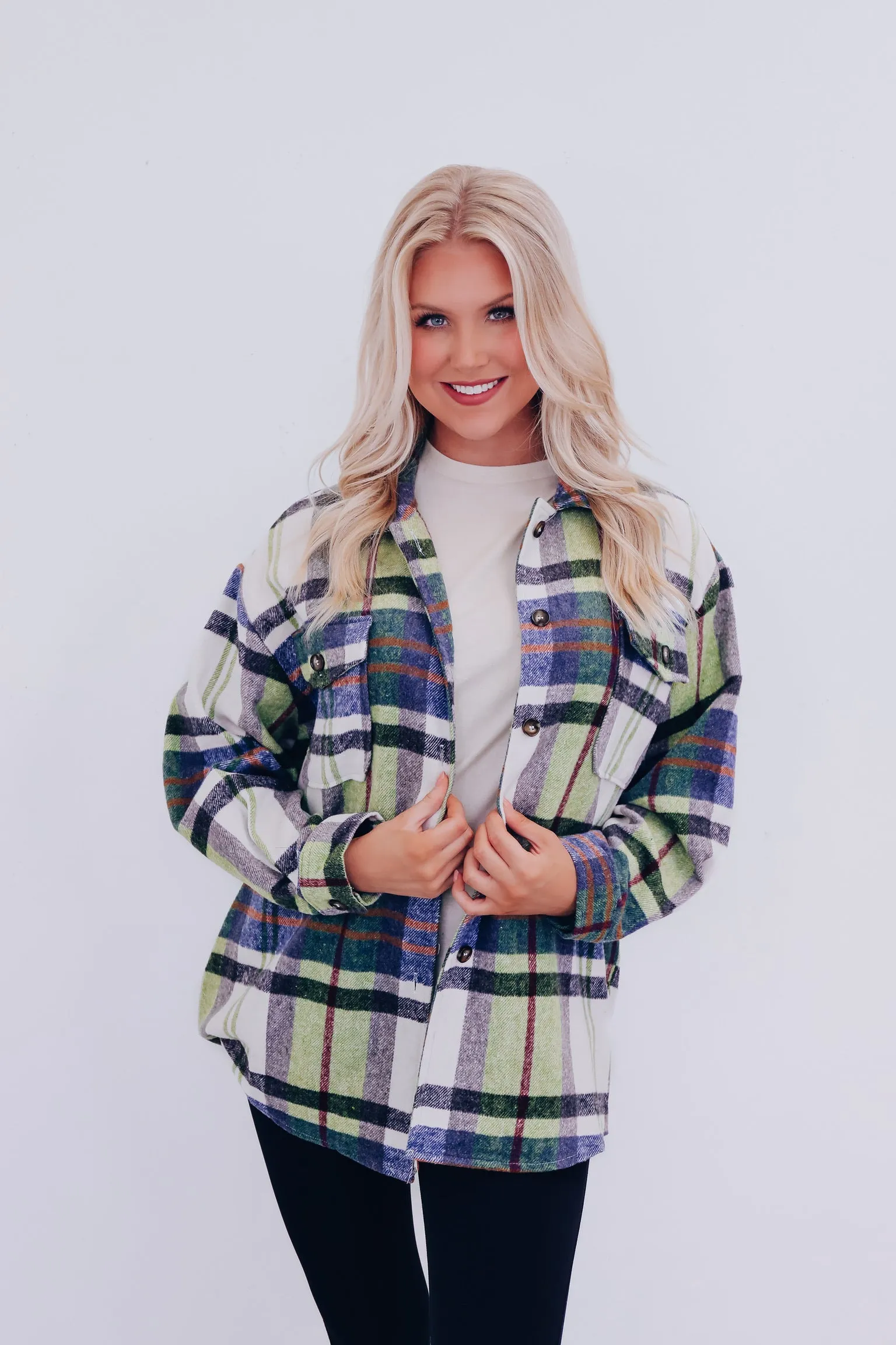 Falling For Plaid Shacket - Sage