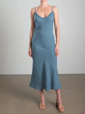 Farrah Slip Dress in French Linen - Sea