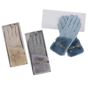 Faux Fur Cuff Belt Boxed Gloves - 1 Pair Sent