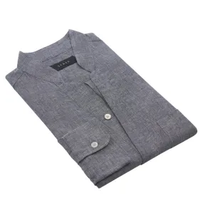 Fish Tail Linen Henley Shirt in Sky Blue