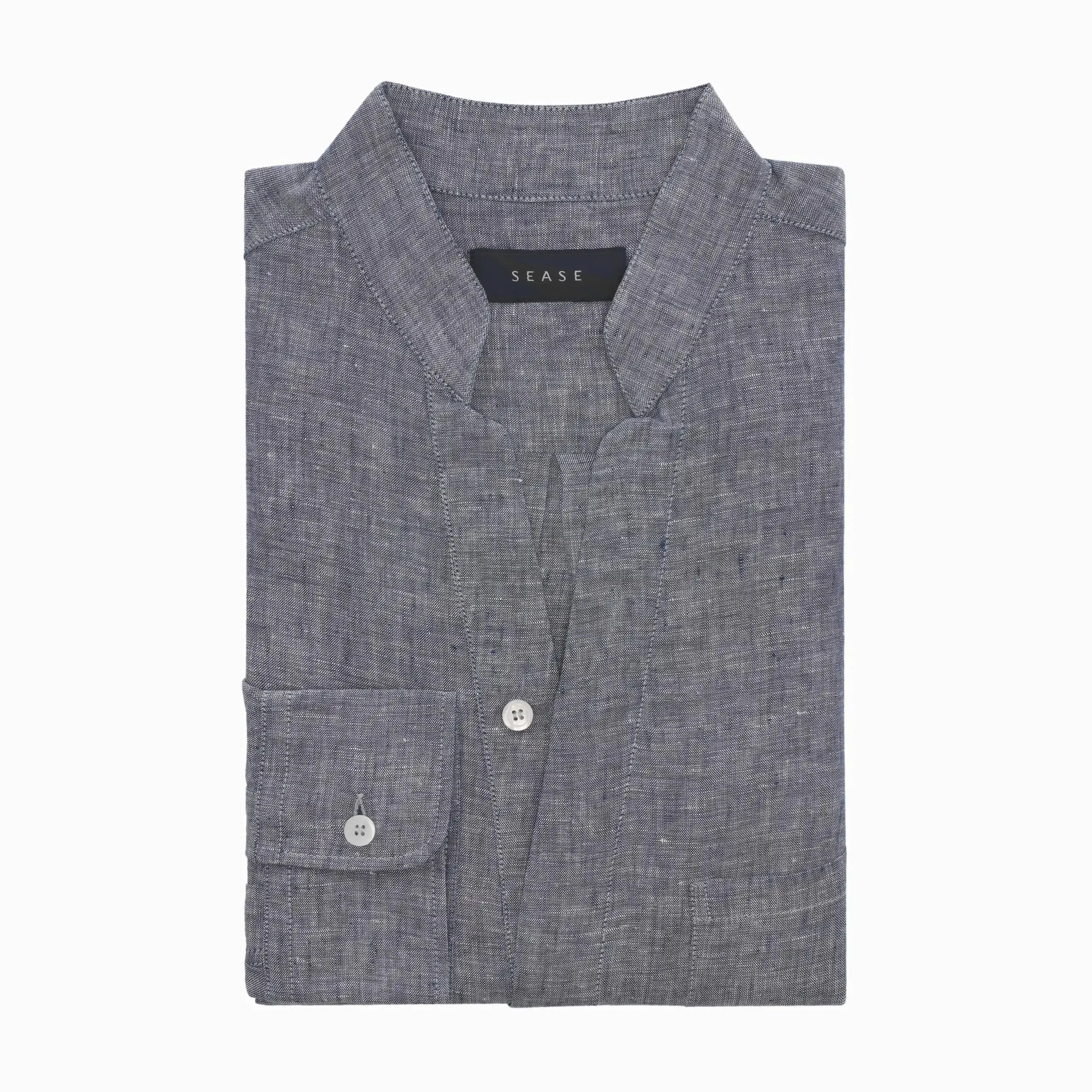 Fish Tail Linen Henley Shirt in Sky Blue