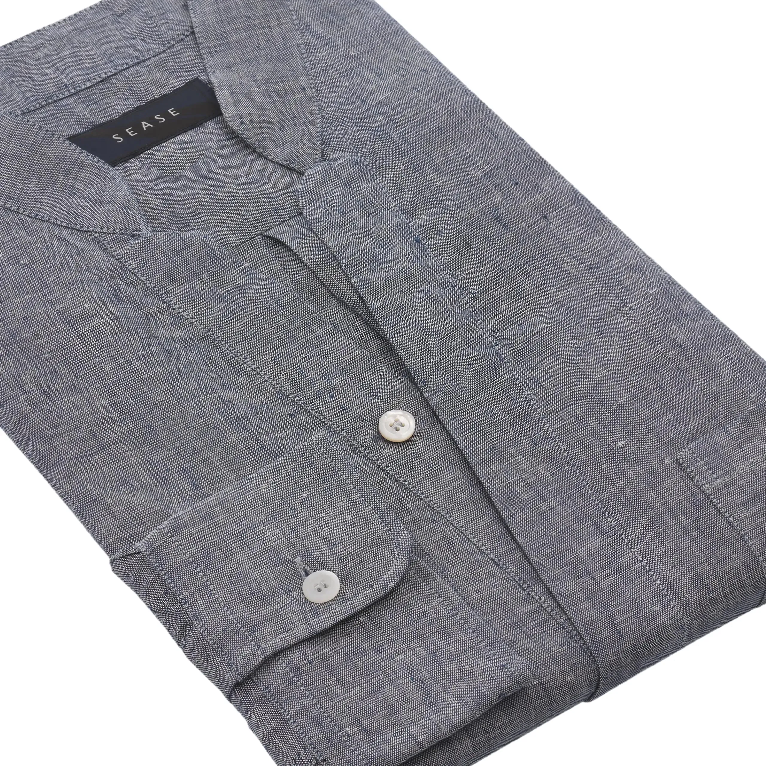 Fish Tail Linen Henley Shirt in Sky Blue