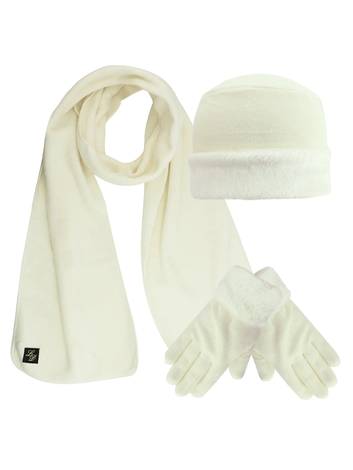 Fleece Hat Scarf & Glove Set With Plush Fur Trim