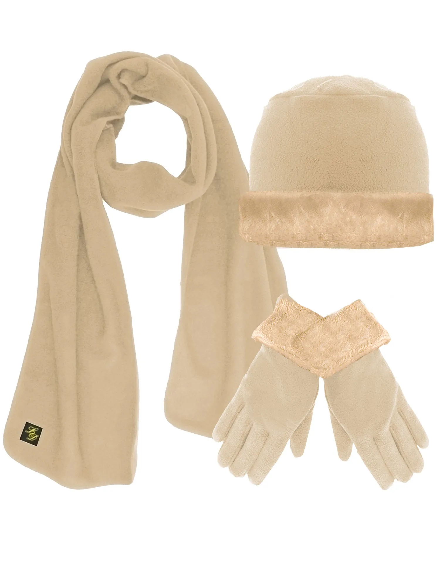 Fleece Hat Scarf & Glove Set With Plush Fur Trim