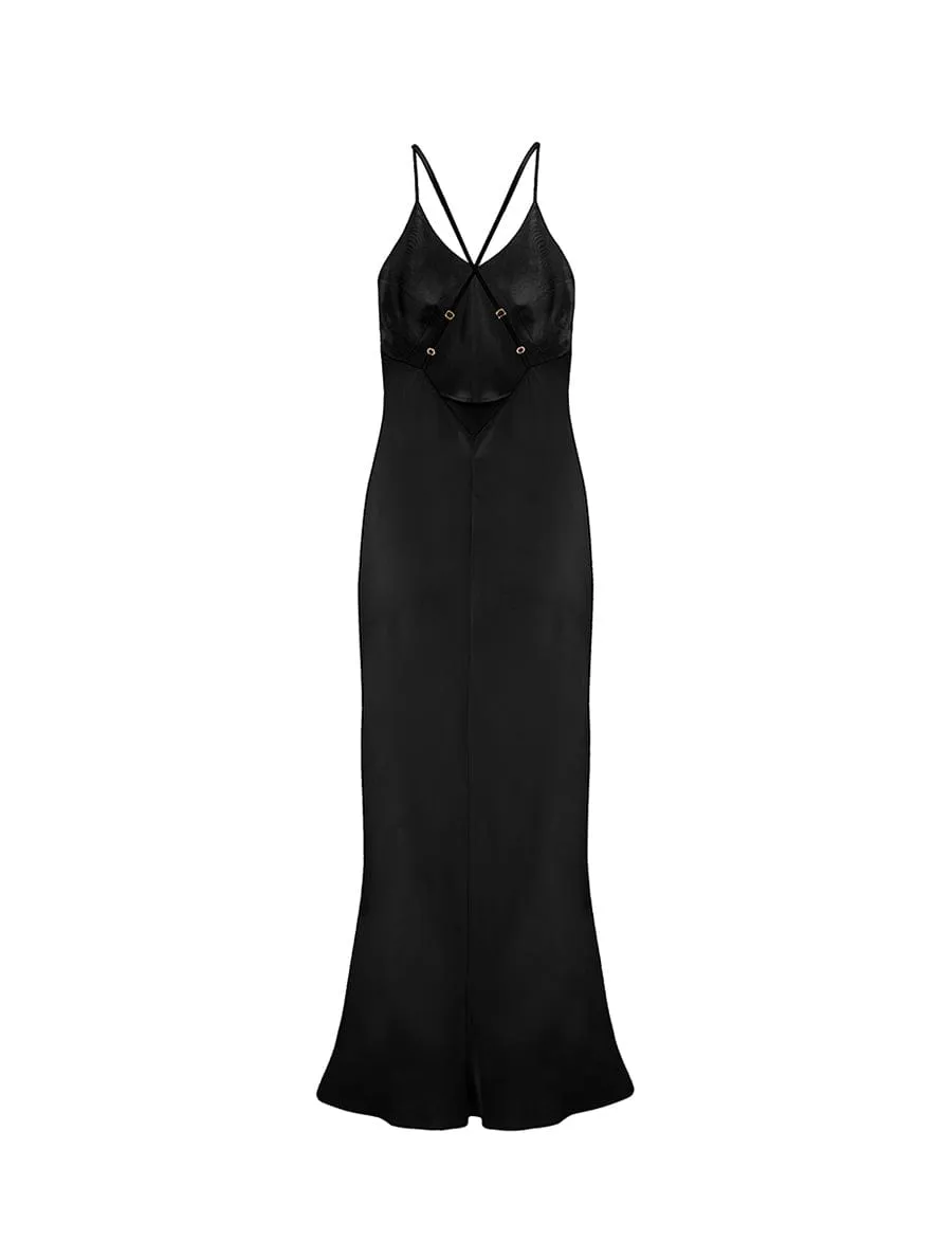 Fleur Du Jour Black Silk Slip Dress