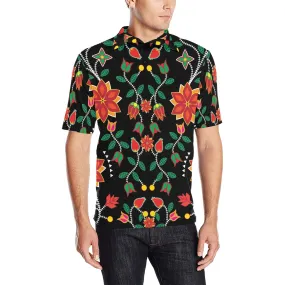 Floral Beadwork Six Bands Polo Shirt