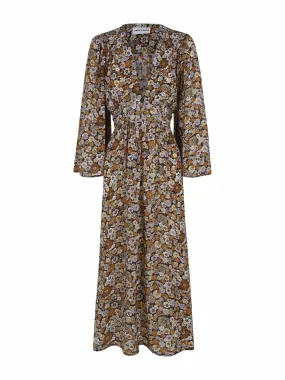 Floral print flared-sleeved maxi dress