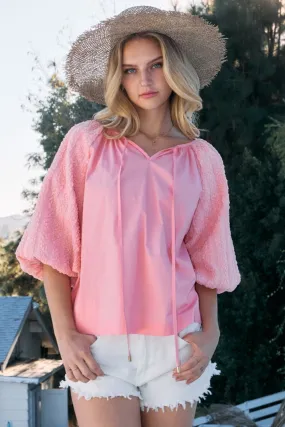 Full Size Poplin Bubble Sleeve Blouse